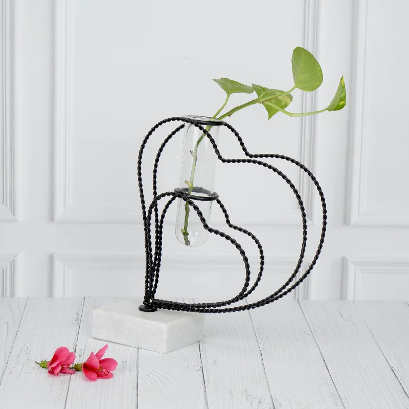 Gleaming Black Heart Bud Vase Planter