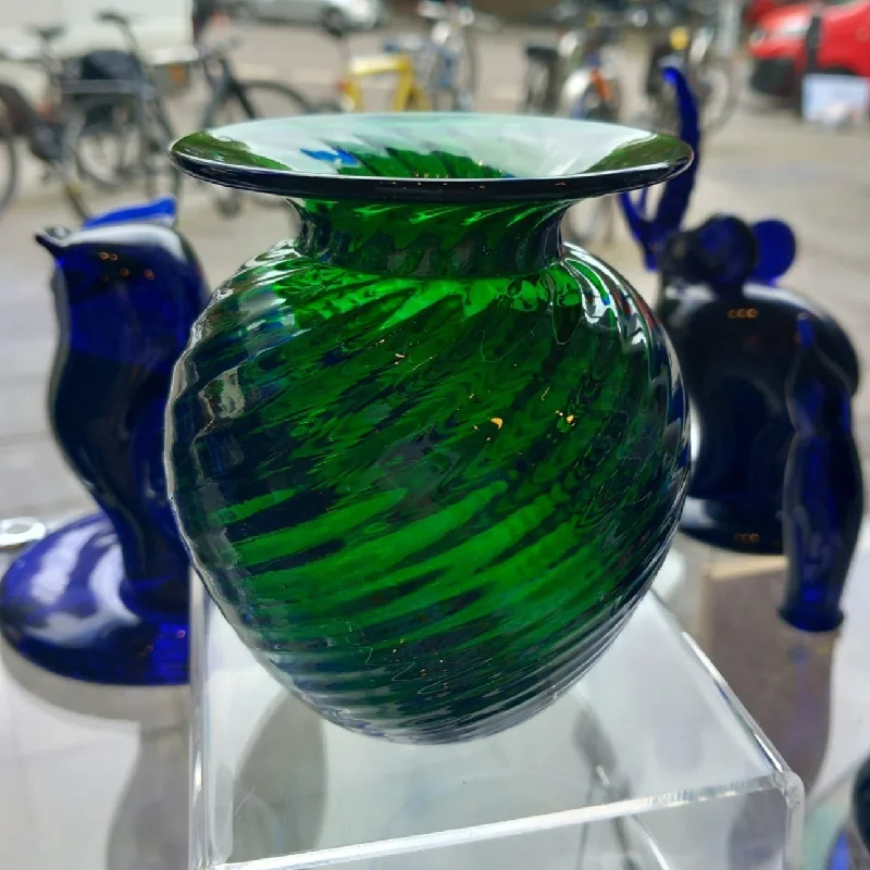 Bristol Green Glass Small Round Optic Vase