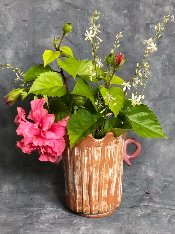 Wheel-Thrown Ceramic Cylinder Vase with Applied decoration