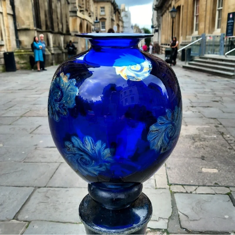 Extra Large Round "Aurora" Blue Glass Vase