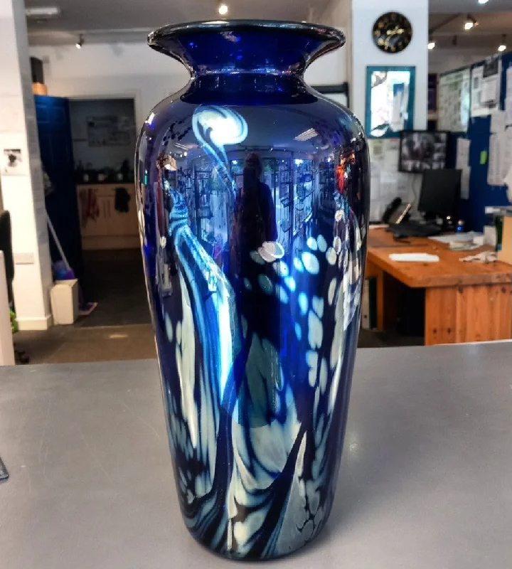 Extra-Large Tall 'Aurora' Blue Glass Vase - Exclusive!