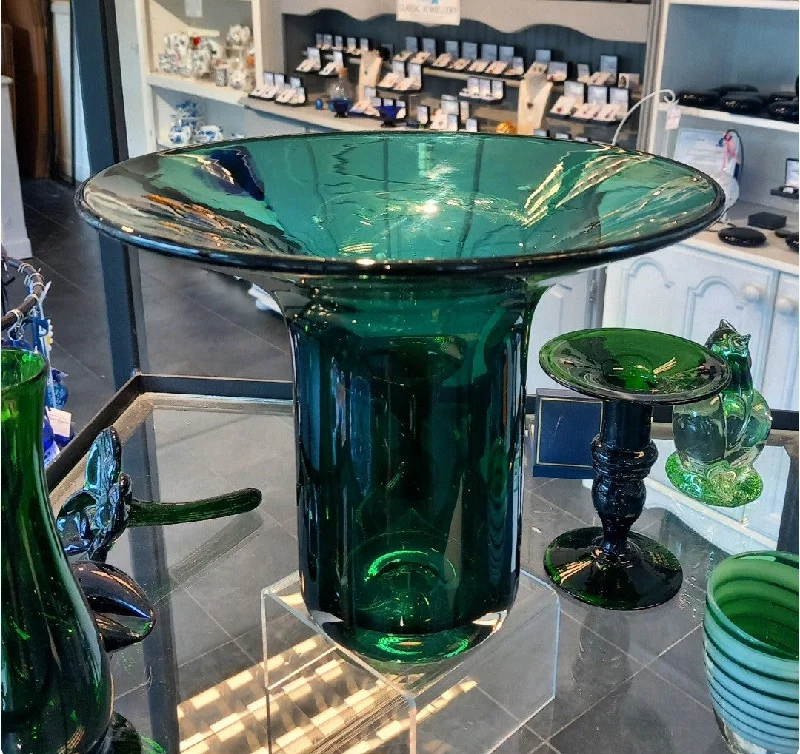 Forest Green Heavy Set Blue Glass Vase - Exclusive!