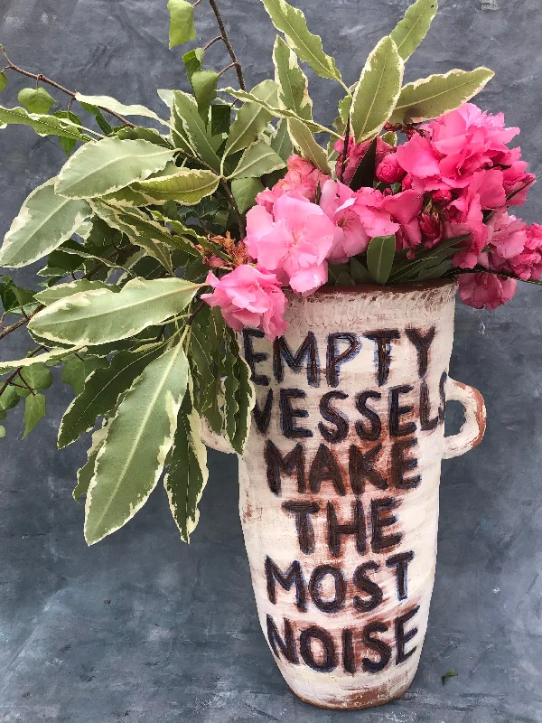 Large Hand-Built ceramic vase with applied handles