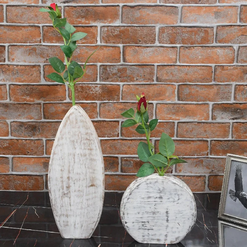 Ivory Wooden Bud Vase set