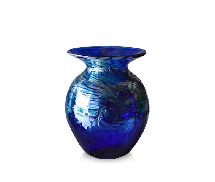 Large "Aurora" Round Blue Glass Vase