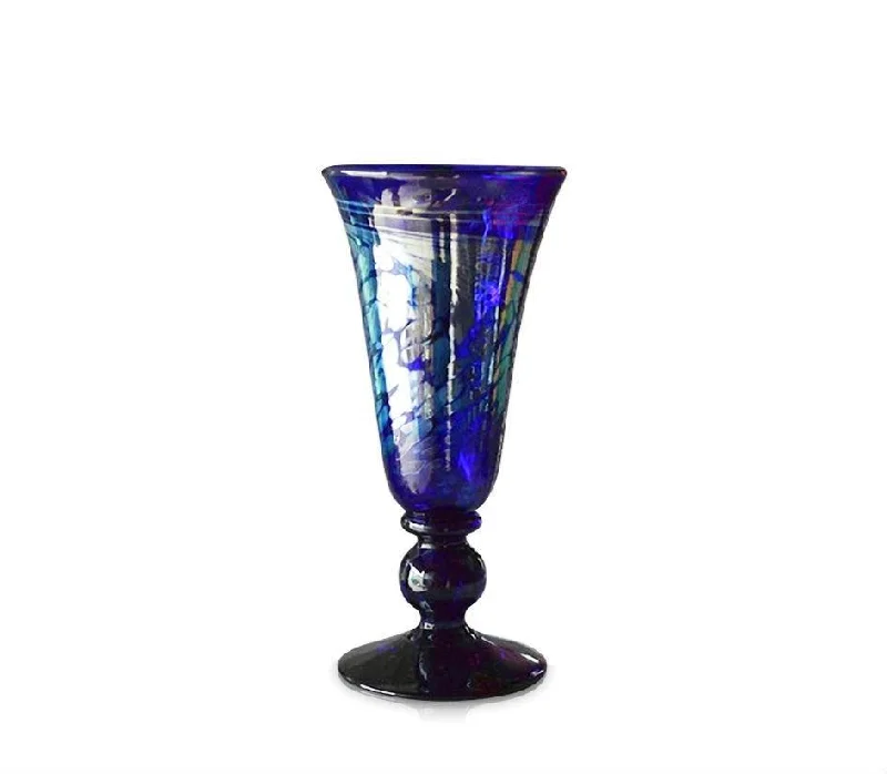 Medium "Aurora" Blue Glass Footed Vase