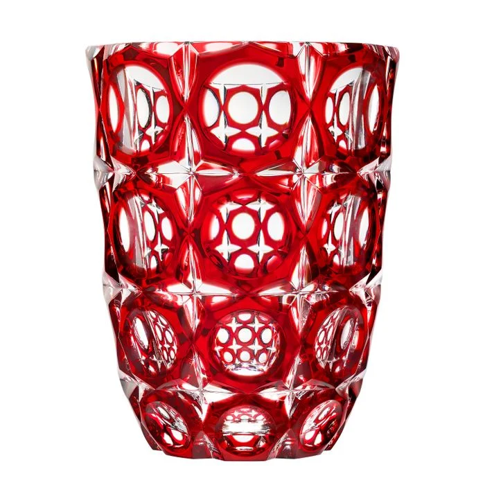 Patrimoine Sequin vase, clear crystal double-layered with red crystal (sold out) H 220 mm