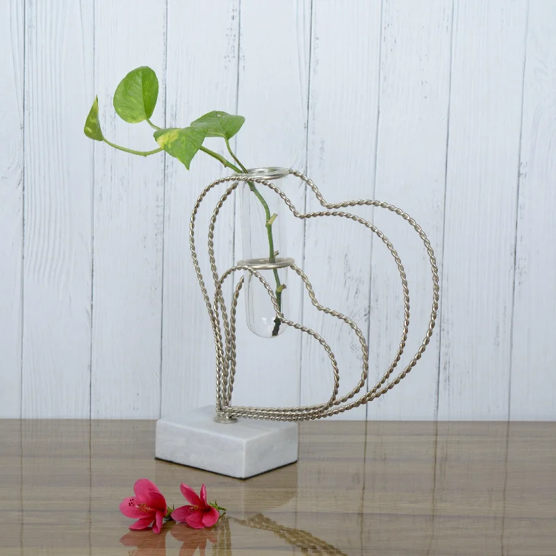 Gleaming Silver Heart Bud Vase Planter