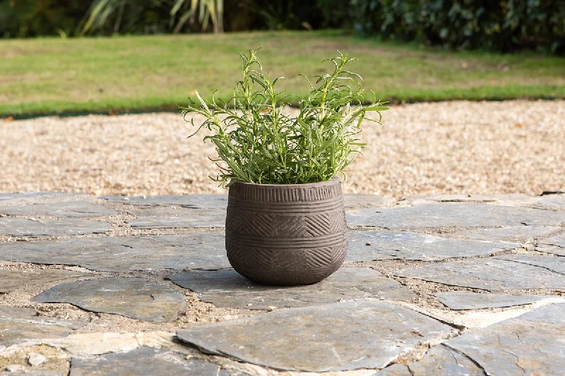 Zadie Etched Ceramic Planter - Grey - Small