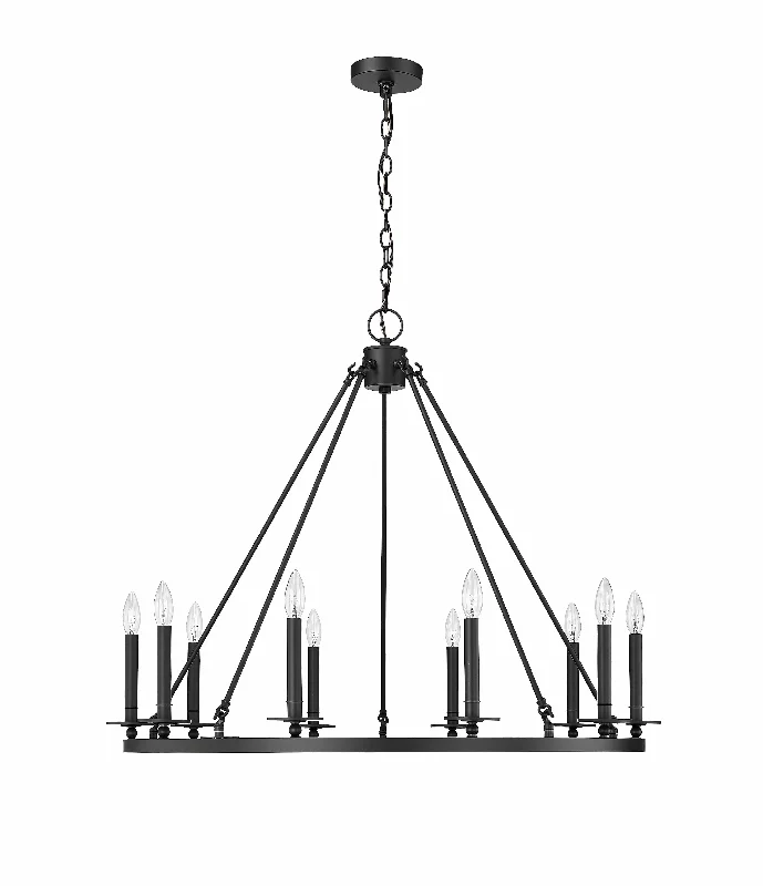 10 Lamps Florence Chandelier - Matte Black - 36in Diameter - E12 Candelabra Base