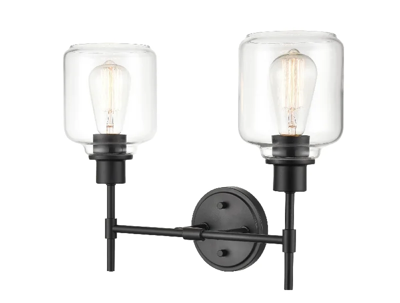 2 Lamps Asheville Vanity Light - Matte Black - Clear Glass - 17.5in. Wide