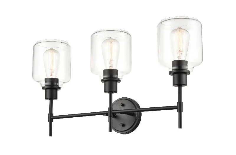 3 Lamps Asheville Vanity Light - Matte Black - Clear Glass - 25in. Wide