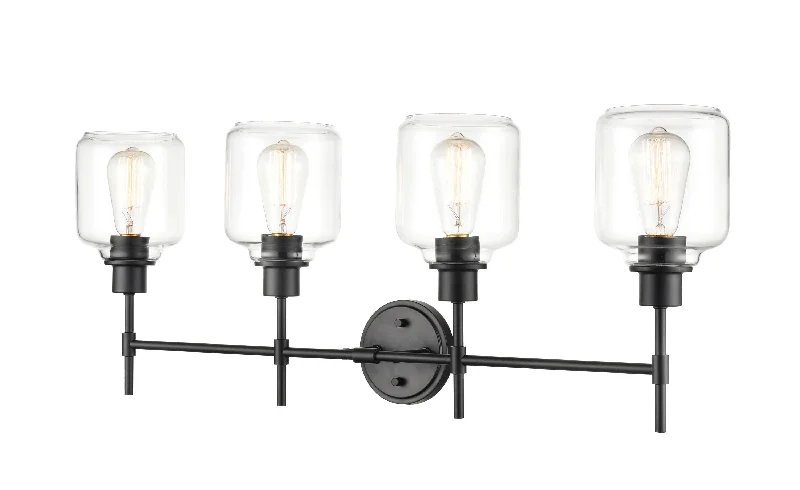 4 Lamps Asheville Vanity Light - Matte Black - Clear Glass - 34.75in. Wide