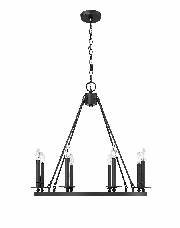 8 Lamps Florence Chandelier - Matte Black - 28in Diameter - E12 Candelabra Base