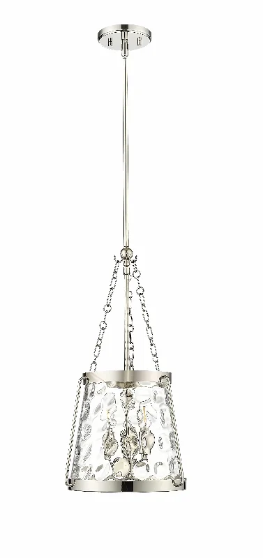 Adabella Pendant - Polished Nickel - Clear Hammered Glass - 11.75in. Diameter - E12 Candelabra Base