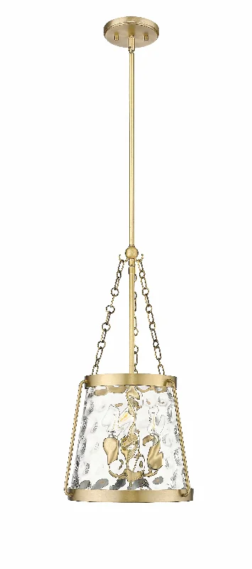 Adabella Pendant - Vintage Brass - Clear Hammered Glass - 11.75in. Diameter - E12 Candelabra Base