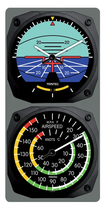 Classic Artificial Horizon/Airspeed Clock & Thermometer Set