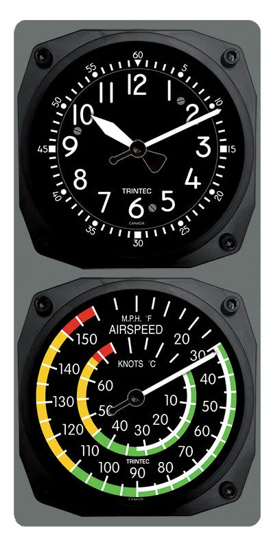 Classic Cockpit/Airspeed Clock & Thermometer Set