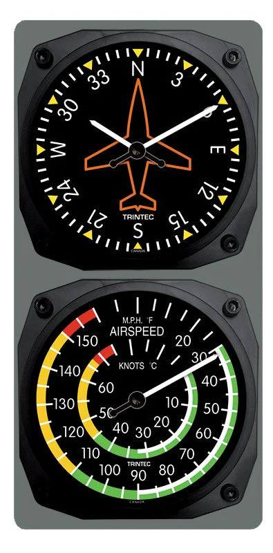 Classic Directional Gyro/Airspeed Clock & Thermometer Set