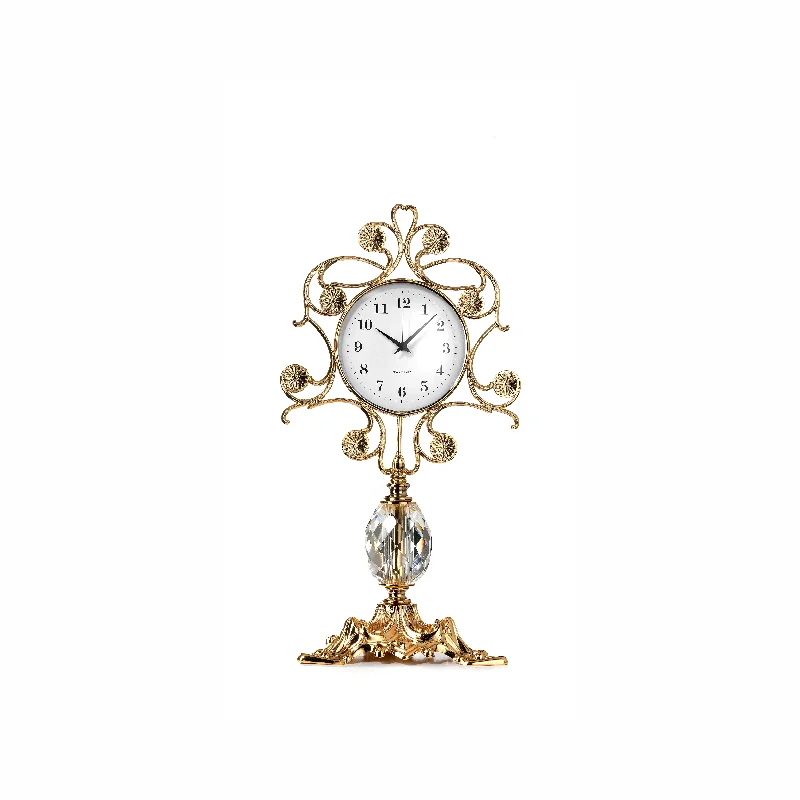 Varsavia Table Clock Gold and Silver Finish Brass - Crystal Sphere - Made in Italy