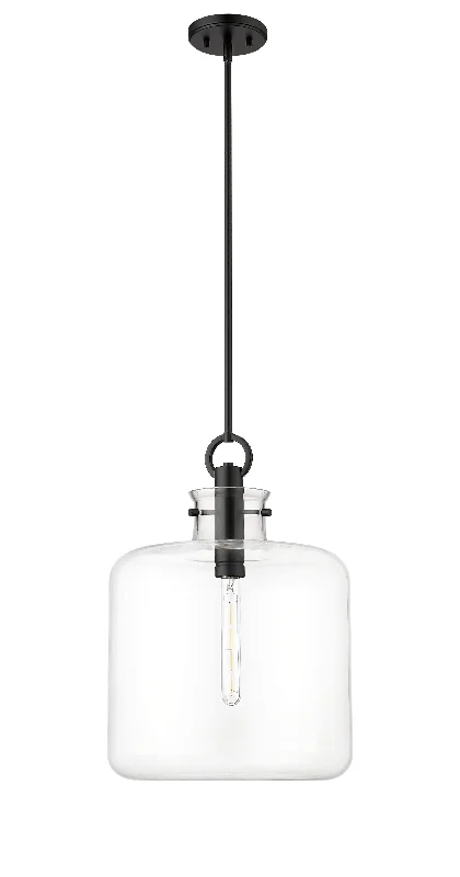 Hayloft Pendant - Matte Black - Clear Glass - 14.2in. Diameter - E26 Medium Base