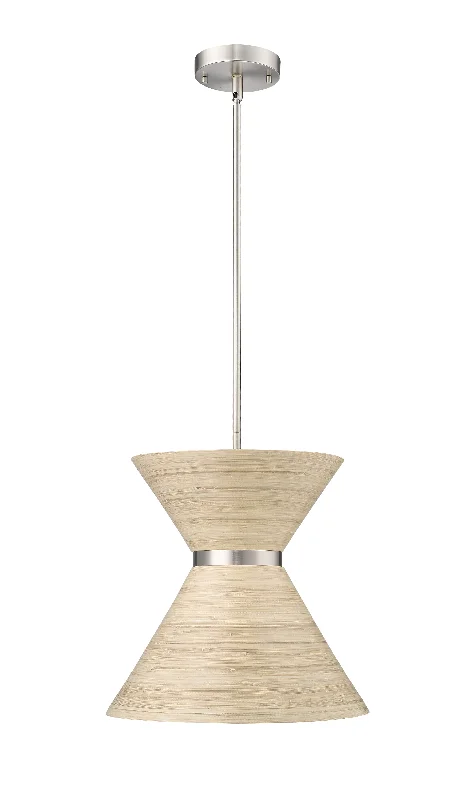 Jaycen Pendant - Brushed Nickel - Natural Bamboo Shade - 13.62in. Diameter - E26 Medium Base