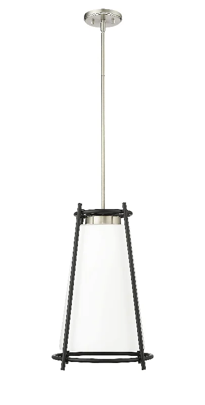 Milroe Pendant - Brushed Nickel - Opal Glass / Etched Outside Glass - 14in. Diameter - E26 Medium Base