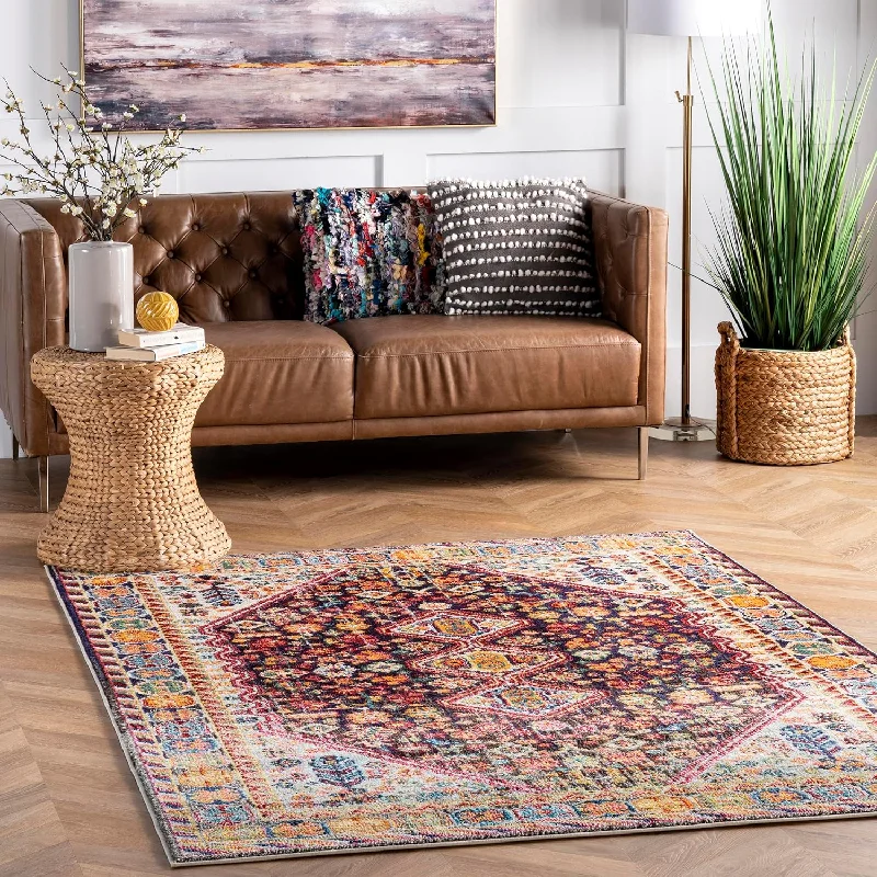 nuLOOM Erline Colorful Bohemian Area Rug, 4x6, Black - $20