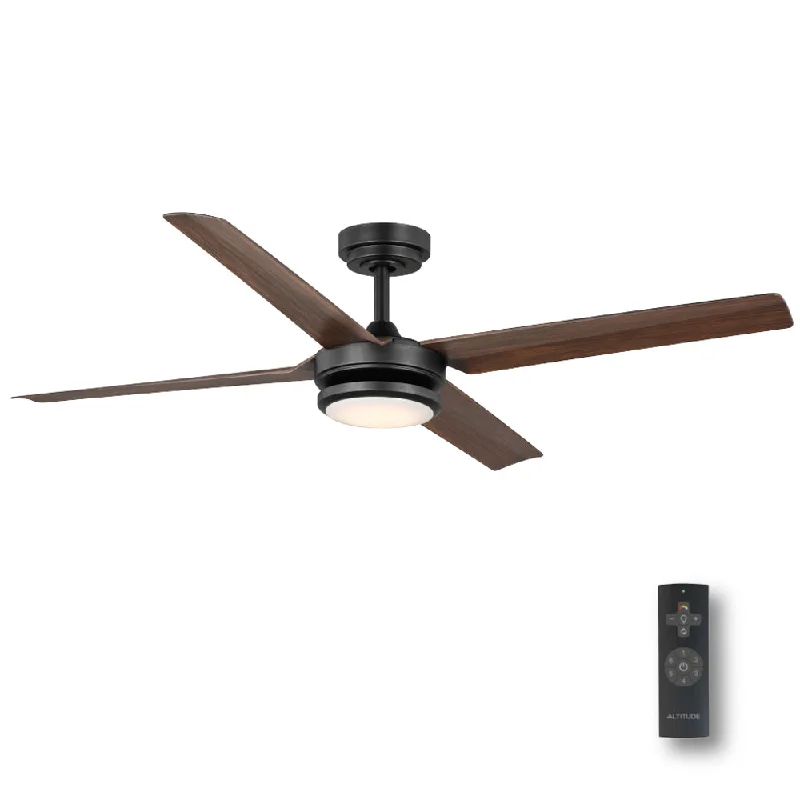 Altitude Laritza 108L56MBKDB Ceiling Fan 56 - Matte Black fan motor with Dark Brown Wood fan blades, Dark Brown/