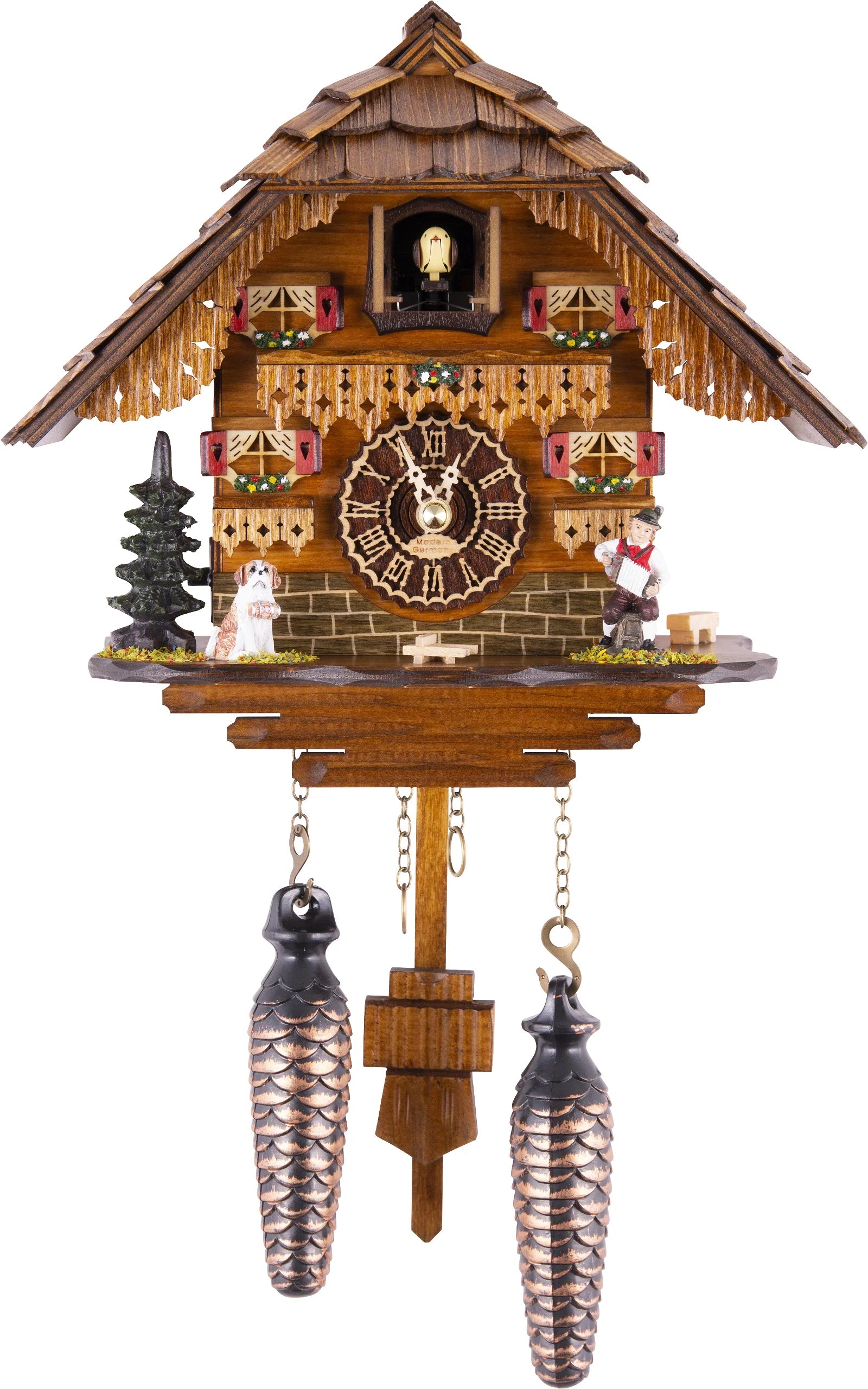 KU459QM - Quartz Musical Cuckoo Clock with Dog & Musician