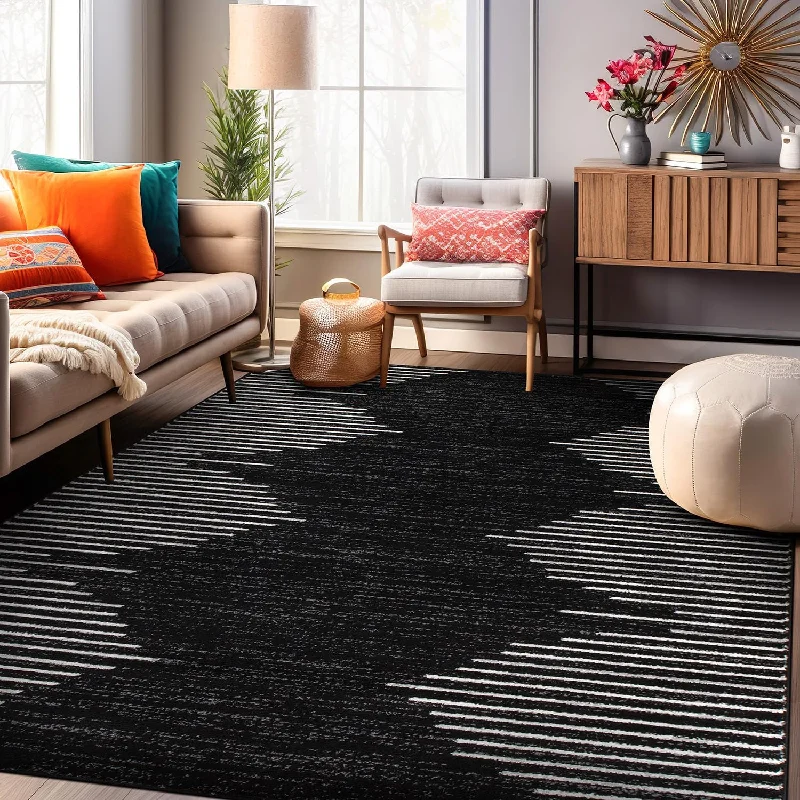 Rugshop Bohemian Stripe Stain Resistant Area Rug 6'6" x 9' Black - $70