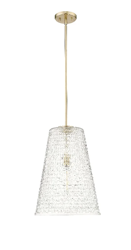 Saben Pendant - Modern Gold - Rattan Lattice Clear Glass - 14in. Diameter - E26 Medium Base