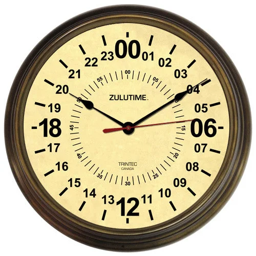 14" ZULUTIME™ Antique Brass 24-Hour Clock