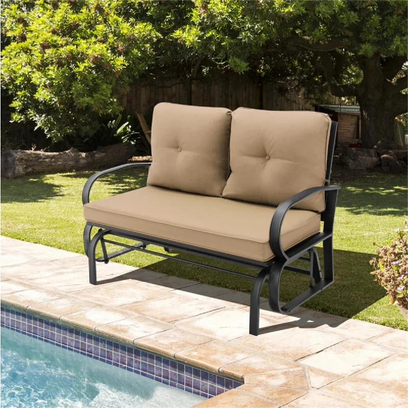 2-Person Patio Glider Bench Cushioned Armrest Rocking Loveseat