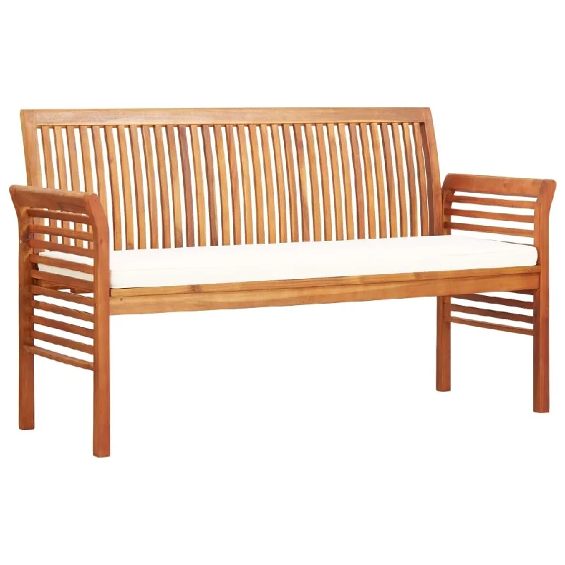 3-Seater Garden Bench with Cushion 59" Solid Acacia Wood