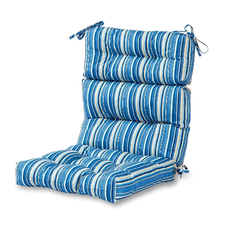 44 x 22 in Outdoor High Back Chair Cushion, Blue Stripe