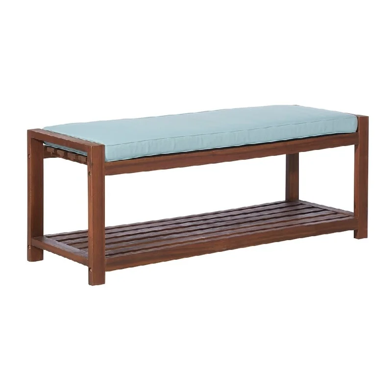 48" Patio Wood Bench with Cushion - Dark Brown/Blue