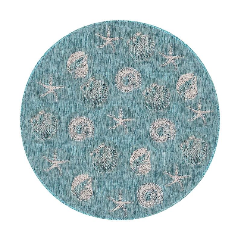 Indoor/Outdoor Textured Shells Polypropylene Rug, 7'10" Round