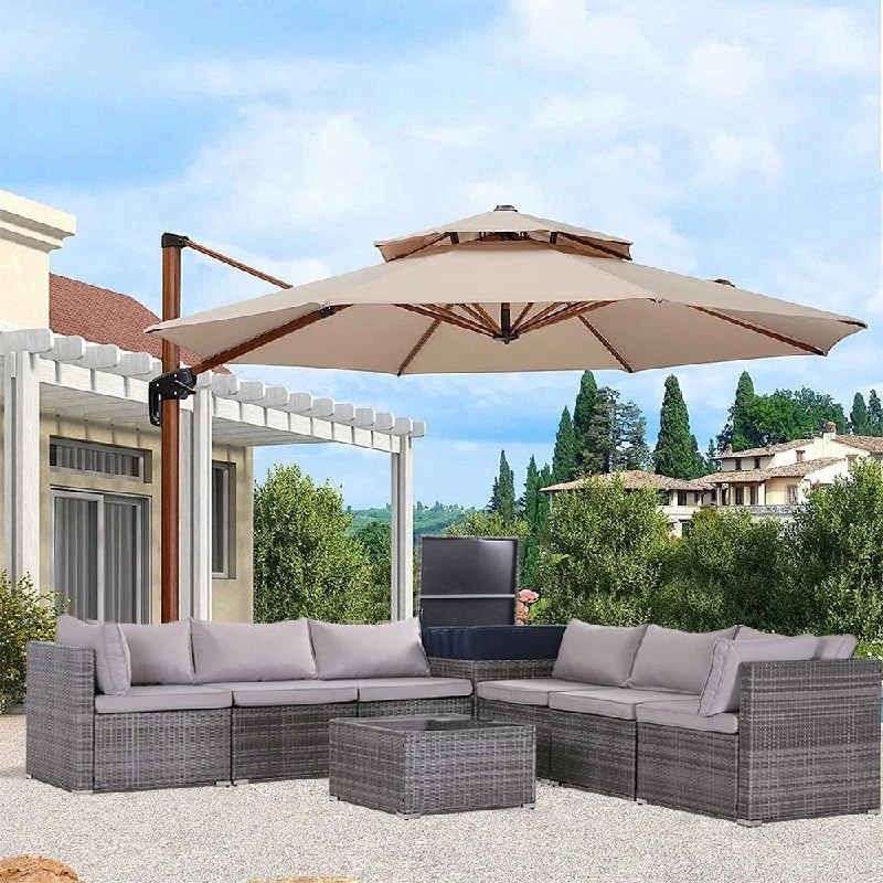 8-Piece Grey Outdoor Rattan Furniture Sets with 6 Sofas, 1 Coffee Table, Storage Box & Cushions