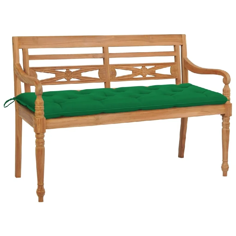 Batavia Bench with Green Cushion 59.1" Solid Teak Wood