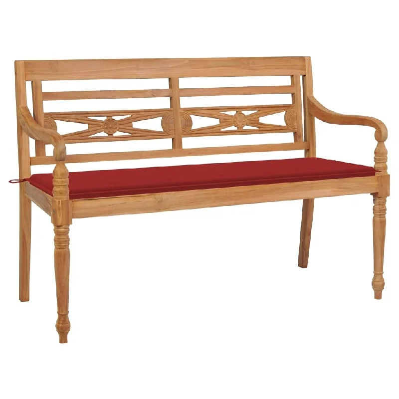 Batavia Bench with Red Cushion 59.1" Solid Teak Wood