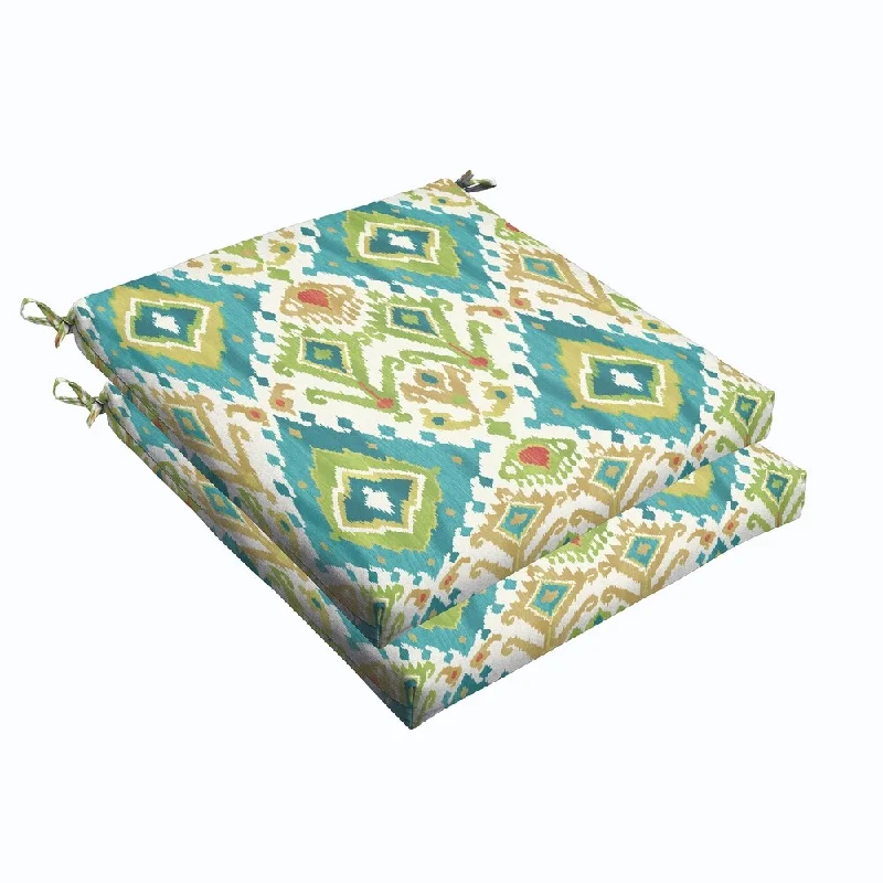 Blue Green Ikat 20 x 2.5-inch Chair Cushion - Bristol (Set of 2)