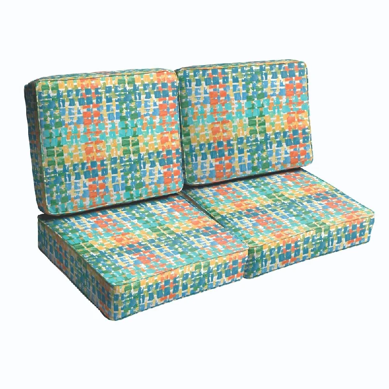 Blue Green Squares Diamonds Indoor/ Outdoor Corded Loveseat Cushion Set