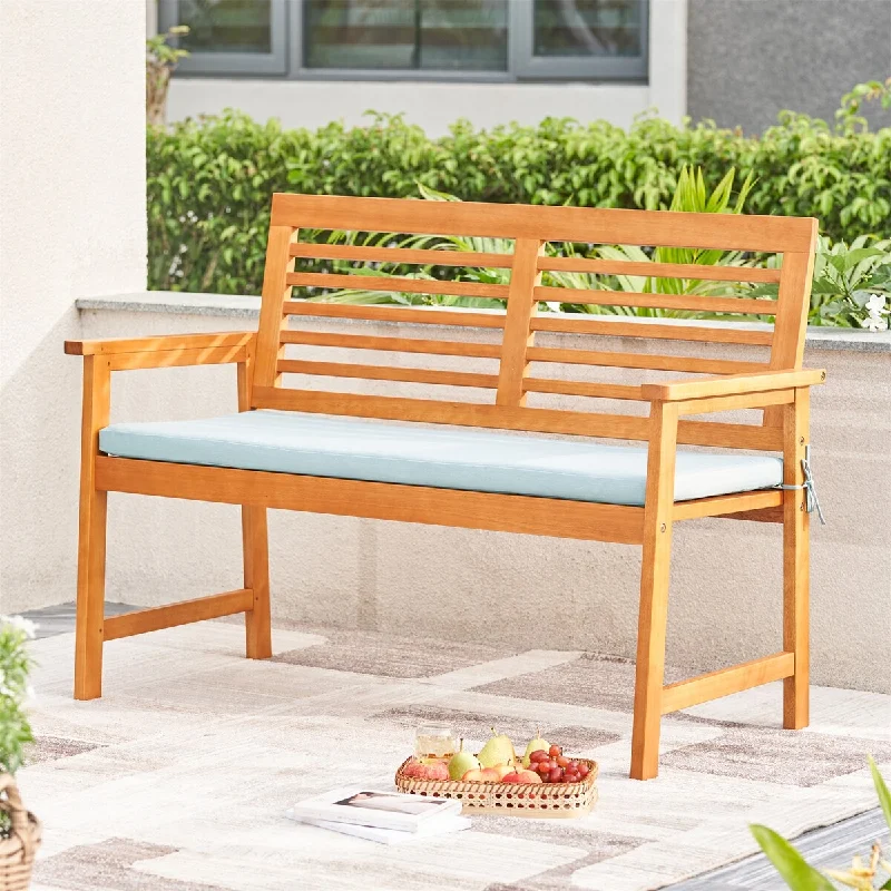 Clihome Slatted Eucalyptus Wood Garden Bench with Cushion