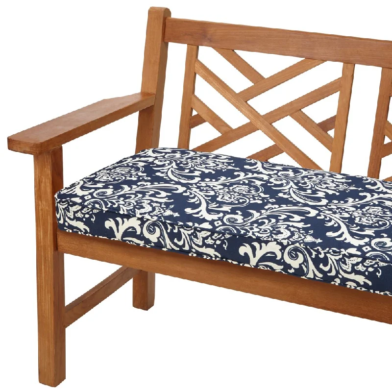 Deep Blue Damask 60-inch Indoor/ Outdoor Corded Bench Cushion