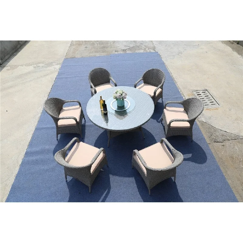 Direct Wicker Outdoor Transitional 7 Piece Wicker Dining Set with Water-Resistant Cushions