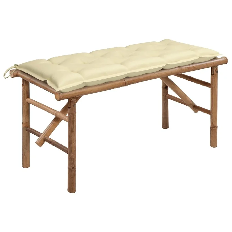 Folding Patio Bench with Cushion 46.5" Bamboo