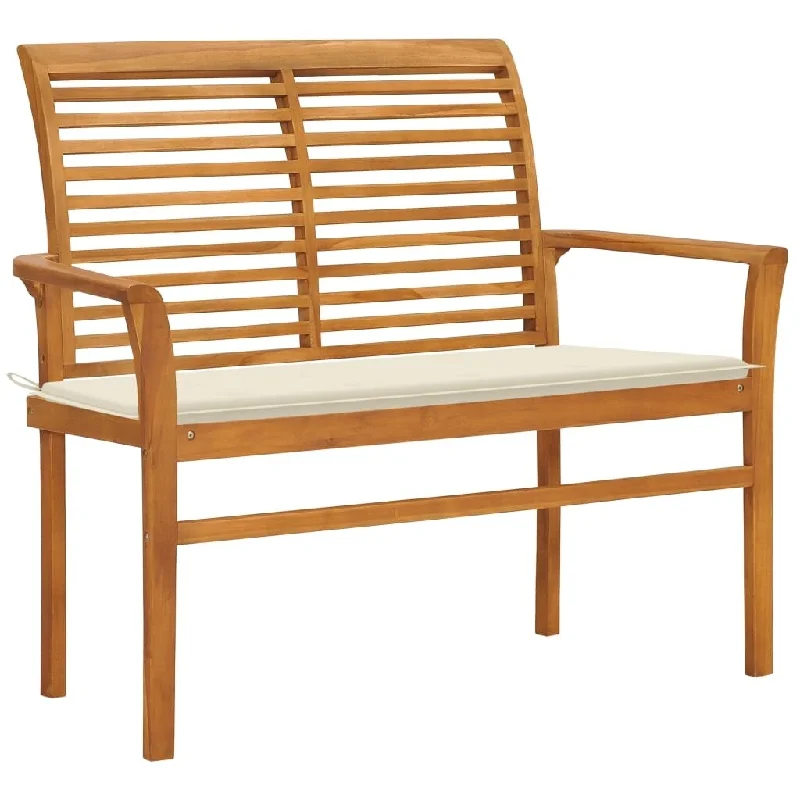 Garden Bench with Cream Cushion 44.1" Solid Teak Wood