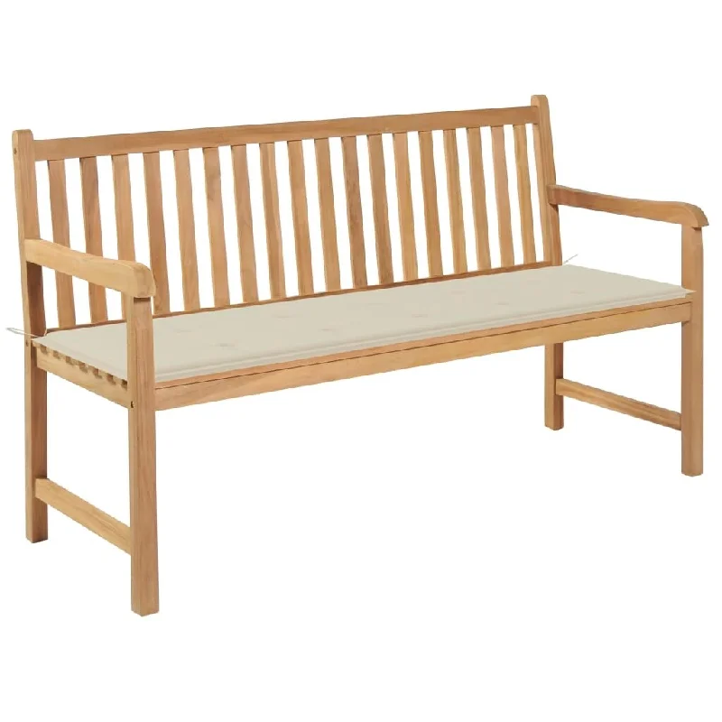 Garden Bench with Cream Cushion 59.1" Solid Teak Wood