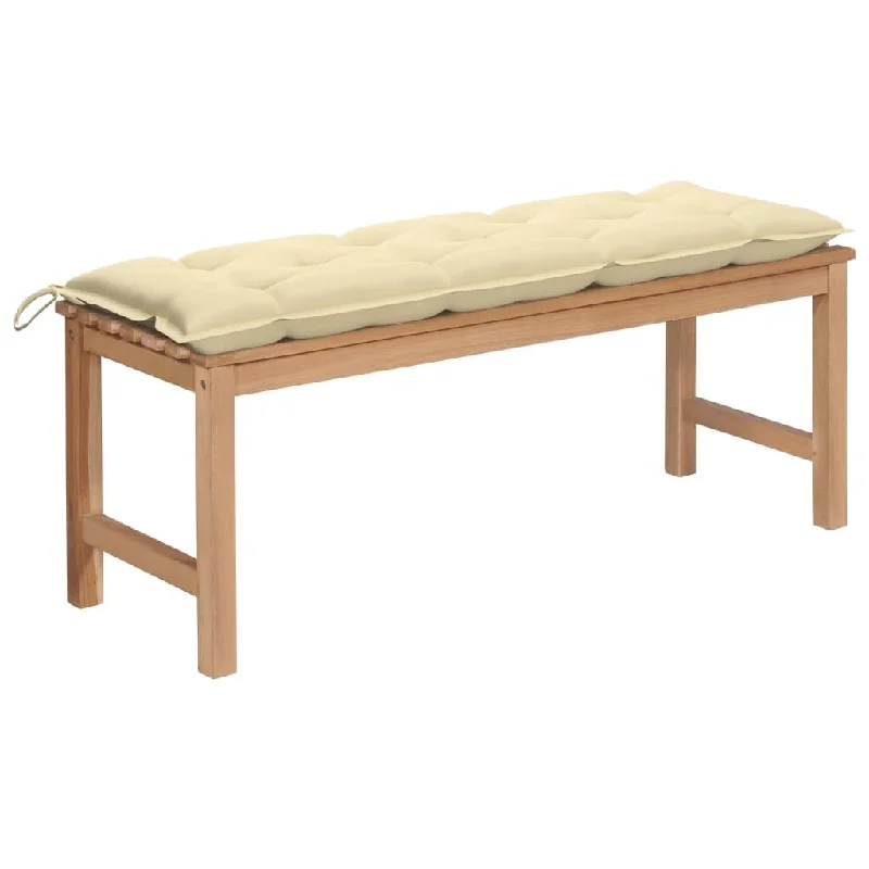 Garden Bench with Cream White Cushion 47.2" Solid Teak Wood